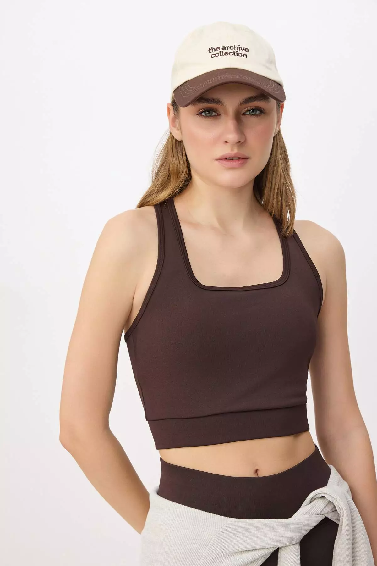 Brown Supportive/Shaping Back Detailed Thick Strap Knitted Sports Bra Twoss22Ss4