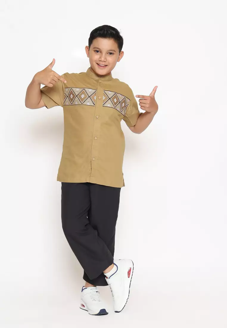 Baju Koko Set Anak Laki Bordir Wajik Brown - GENUINE