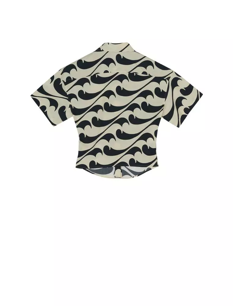 海浪印花通勤短袖襯衣
