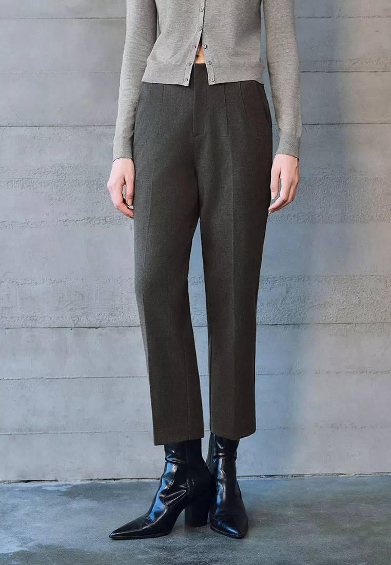 UR秋季新款女装简约气质通勤纯色绗缝线直筒裤UWM640007