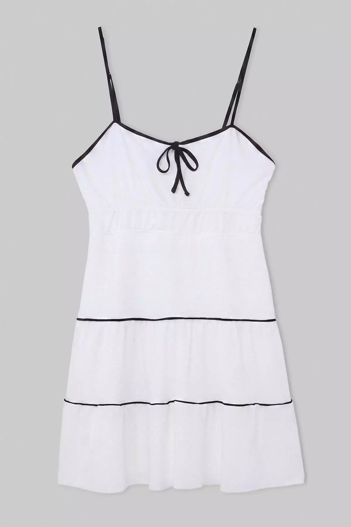 White Lined Thin Strap Piping Detailed Knitted Plus Size Dress