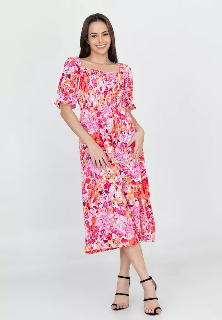 Calla Smocking Dress With Slit