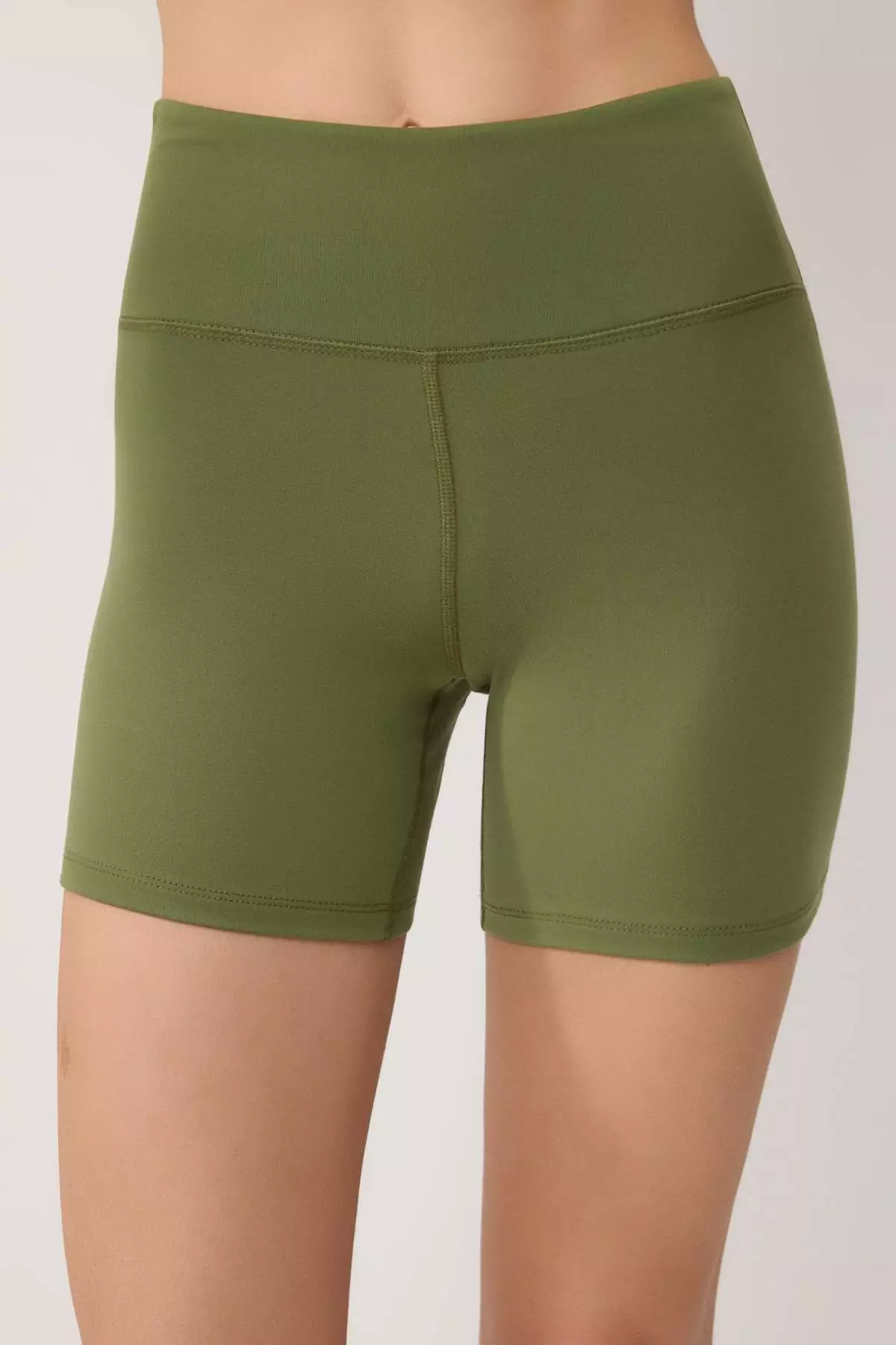 Khaki Brushed Soft Fabric Inner Waist Pocket Detailed Knitted Sports Shorts/Short Leggings Thmss24Ty2