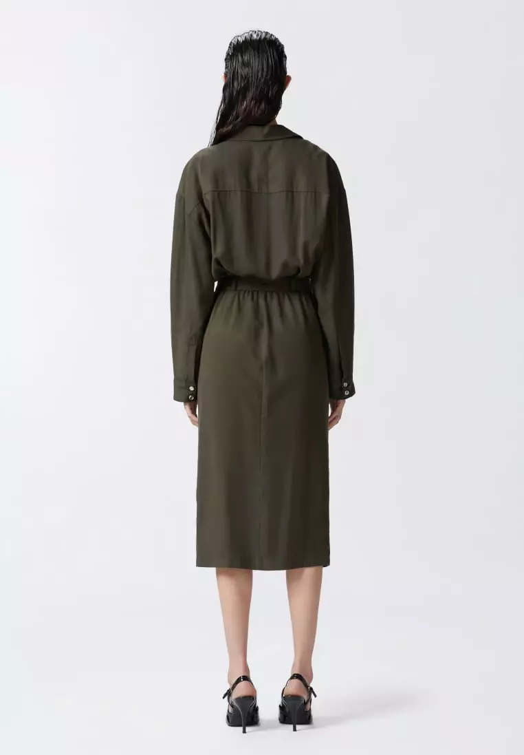 Buy Pinko Midi shirt dress with belt and pockets 2025 Online