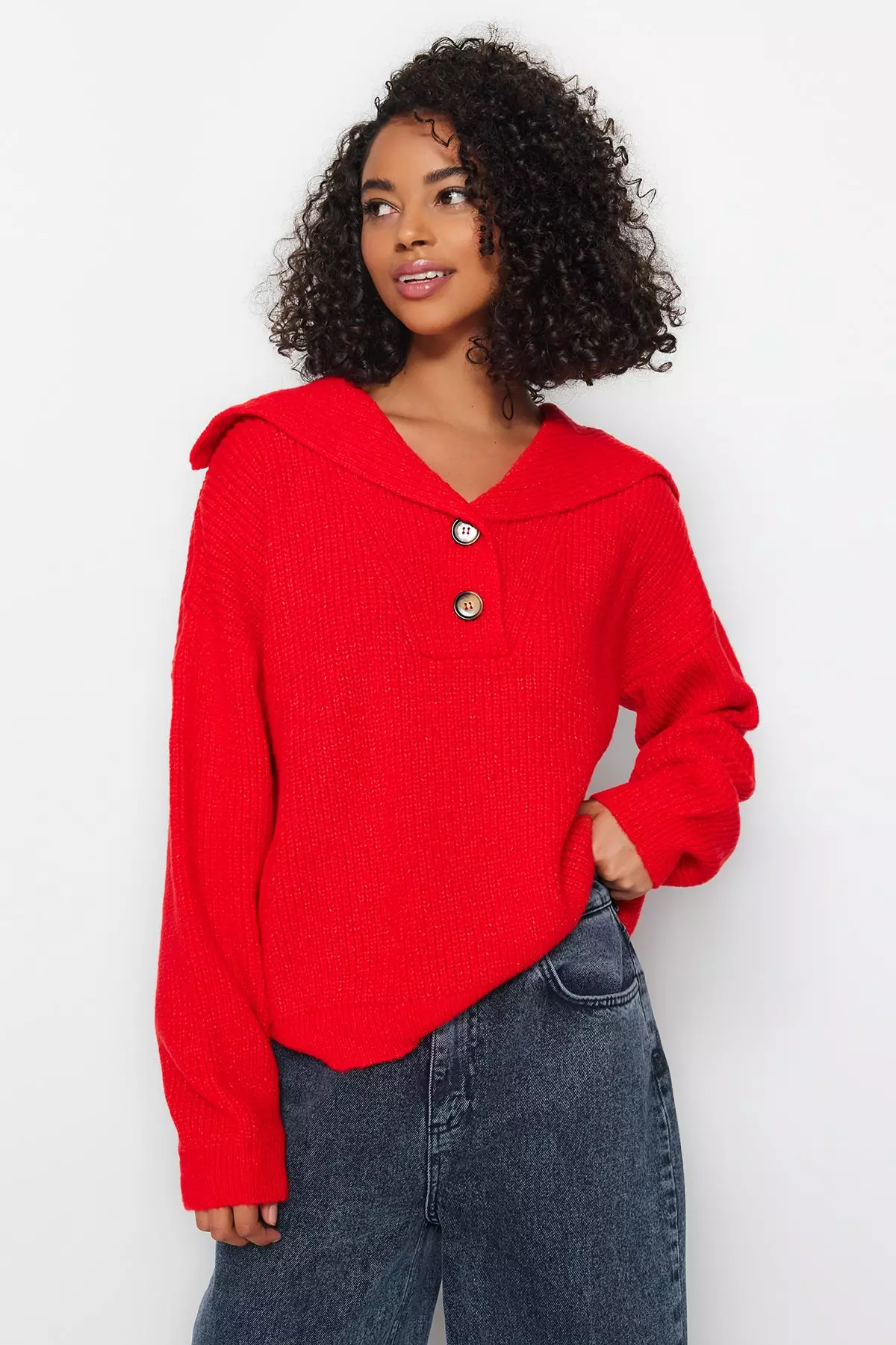 Red v neck hot sale jumper womens