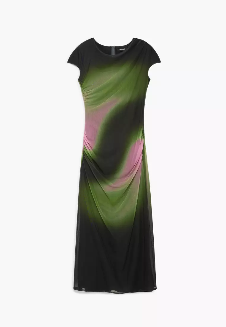 Gradient-Color Printed Short-Sleeve Dress