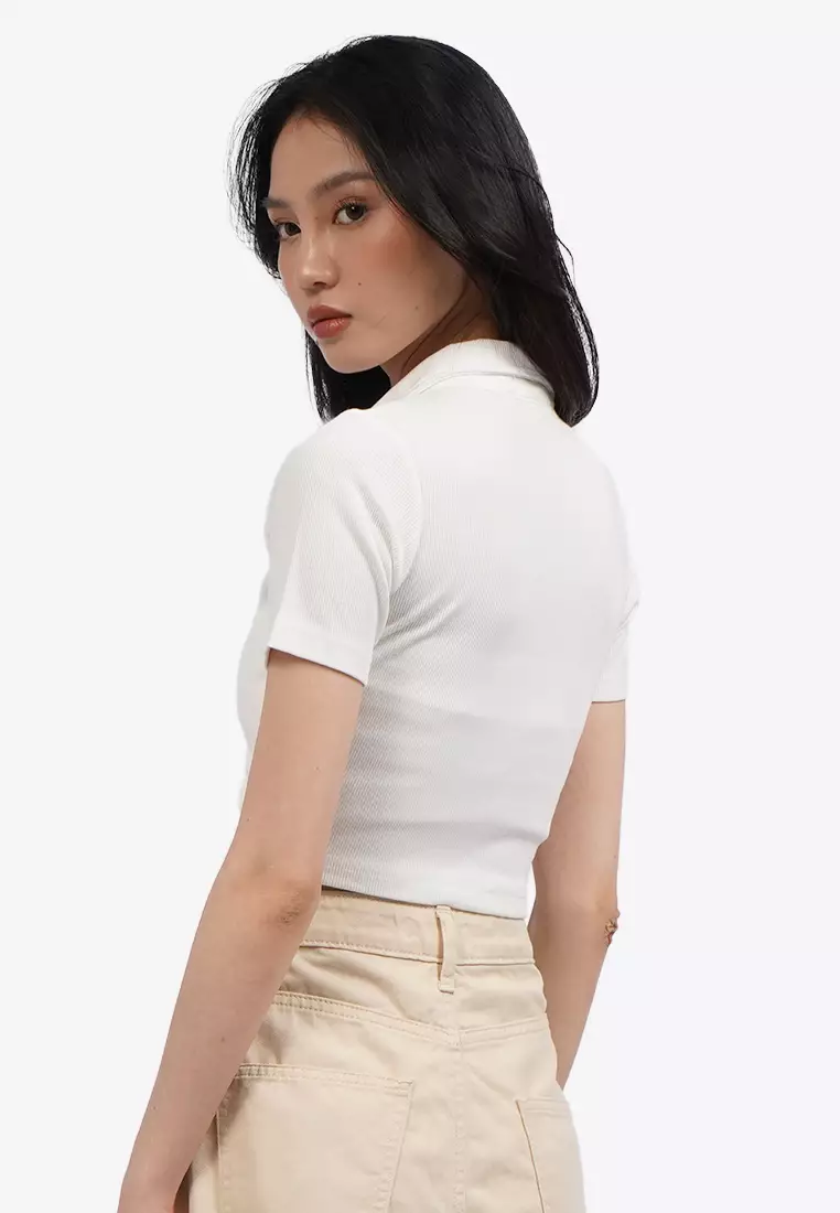 Ruched Front Polo Crop Top