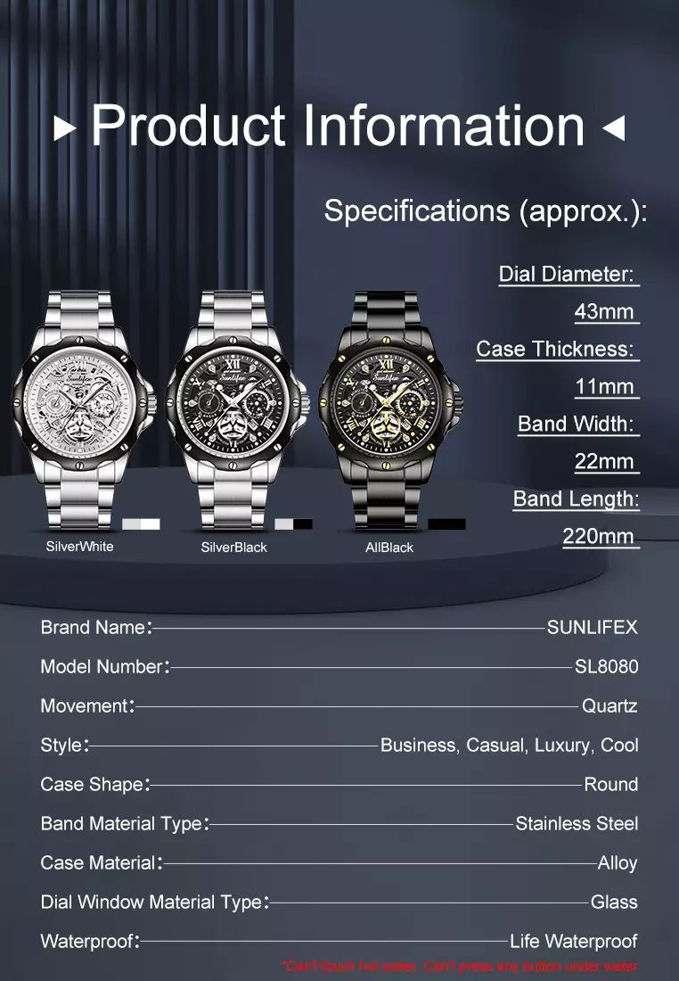 Jam Tangan Pria Kuarsa Luminous Tanggal Kasual Tali Stainless Steel Jam Tangan Cowok 8080 silverwhite