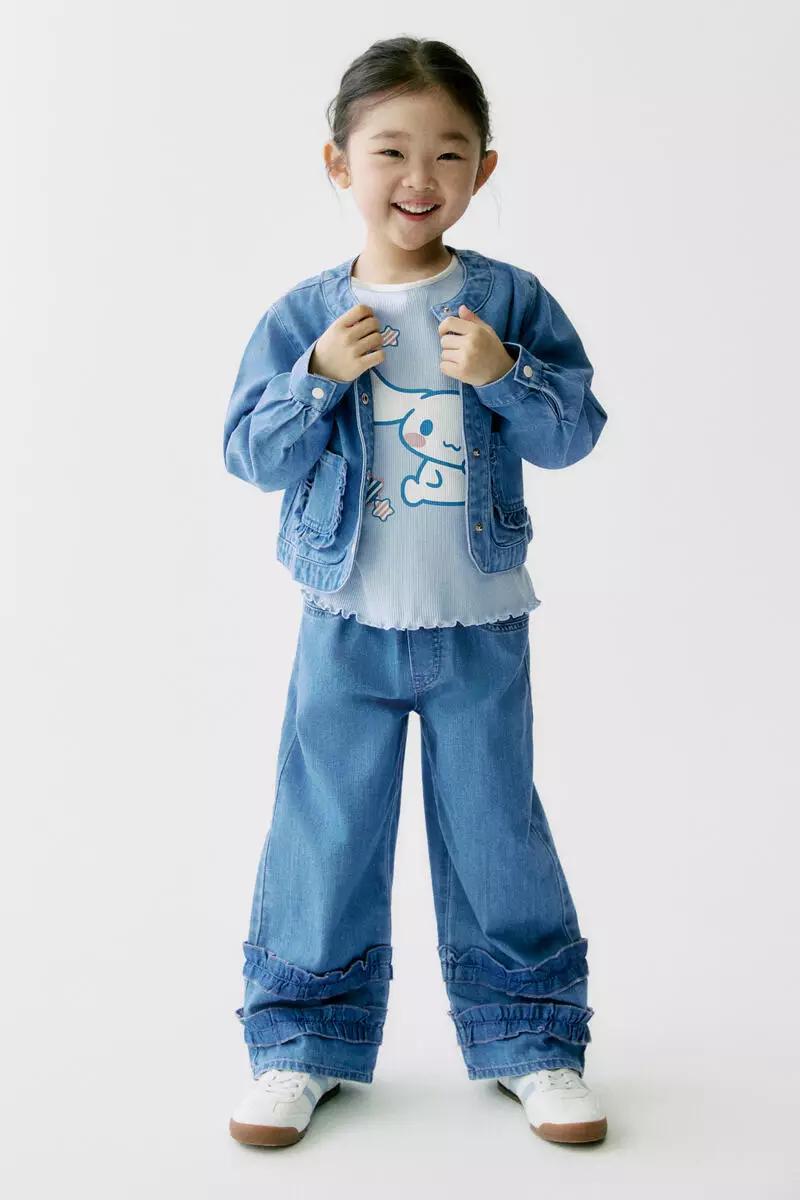 Frill-trimmed denim trousers