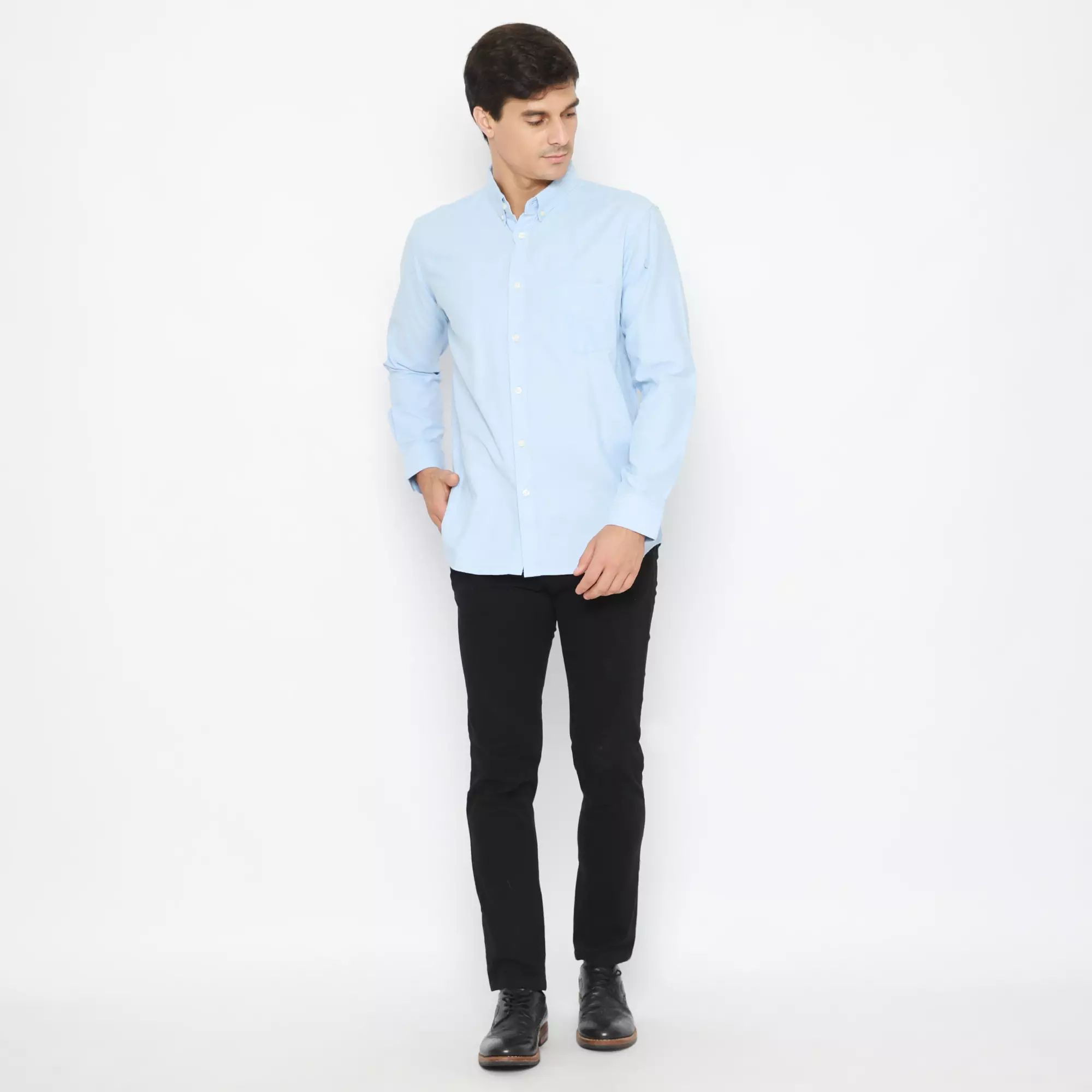 Platini Kemeja Pria Polos Lengan Panjang Katun Oxford Sky Blue 66201