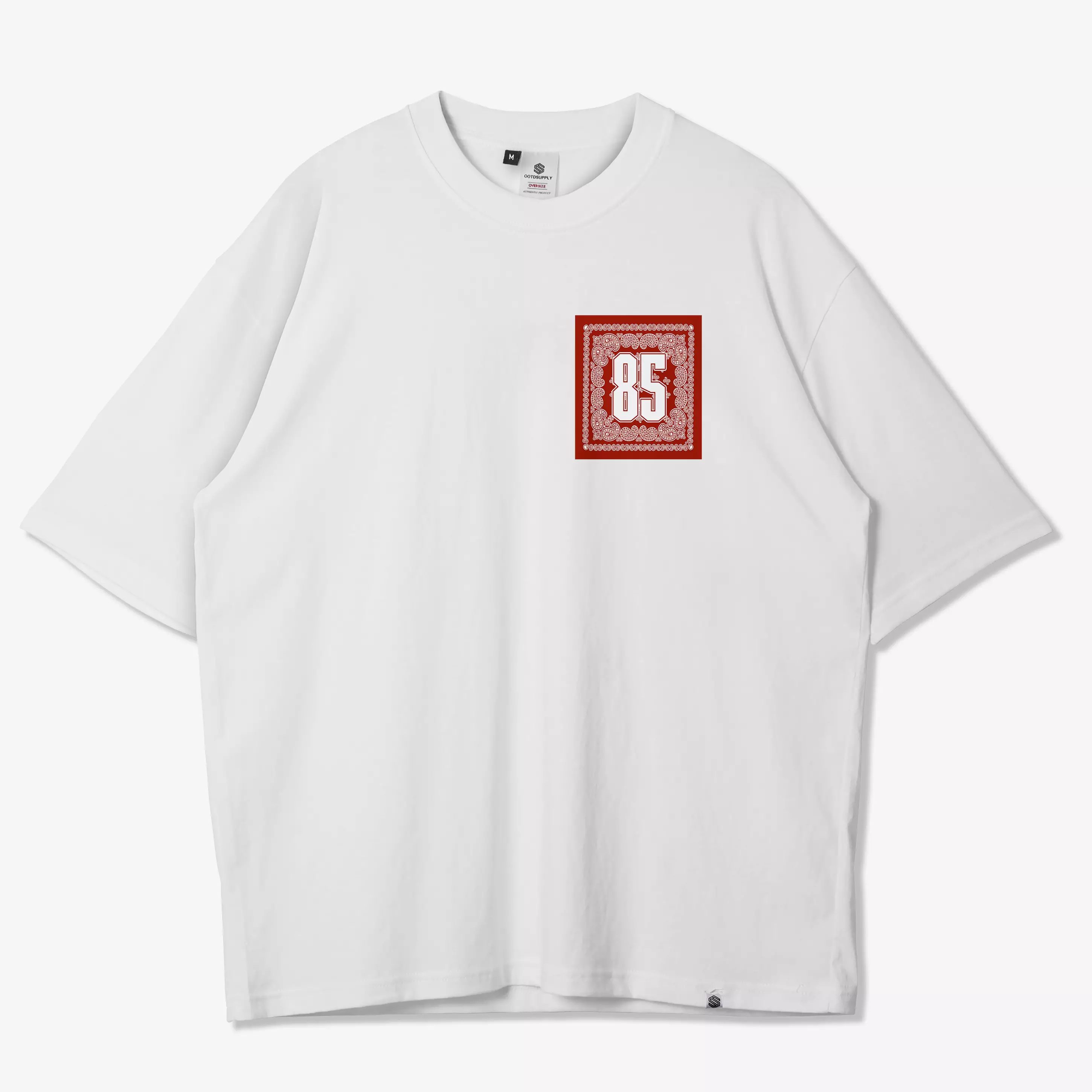 OOTDSUPPLY Oversized Tshirt Red Paisley White & Black l Kaos Oversize Pria dan Wanita OVZ143