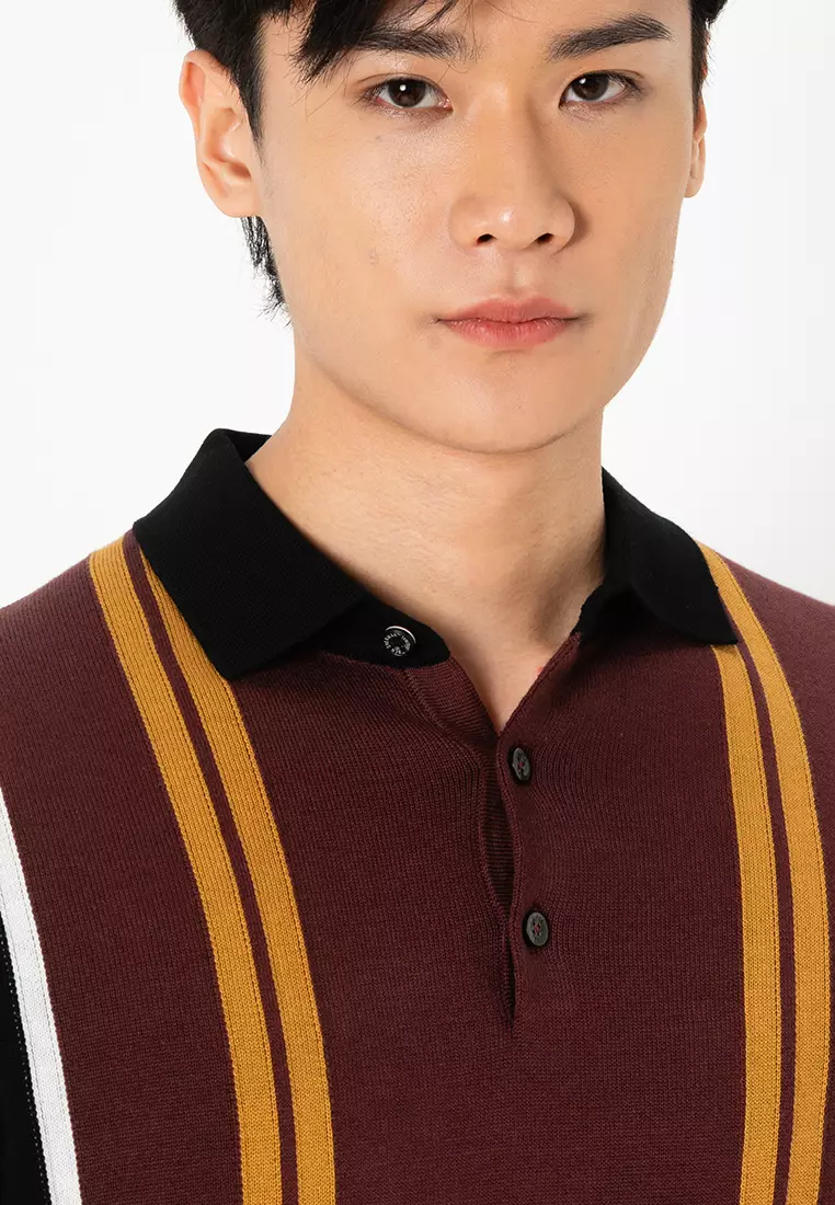 Vertical Stripe Knitted Polo Shirt