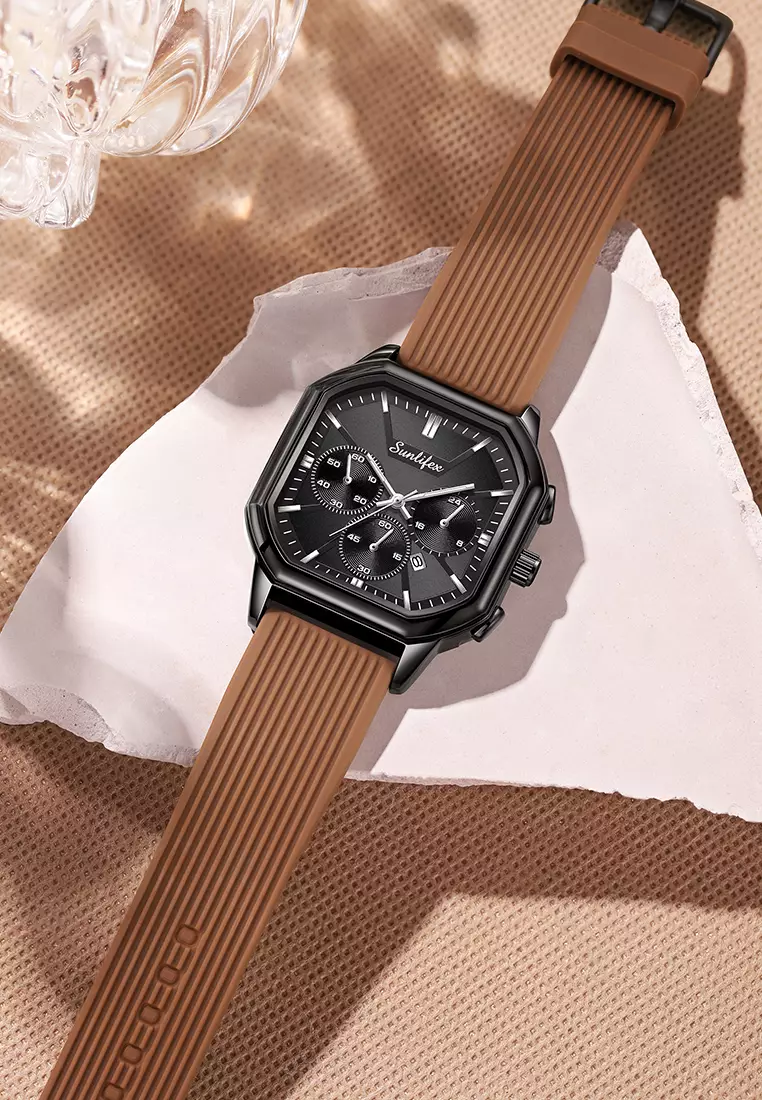 Jam Tangan Wanita Korea Elegan Tanggal Tali Silikon Kuarsa Jam Tangan Cewek Original B004 brown