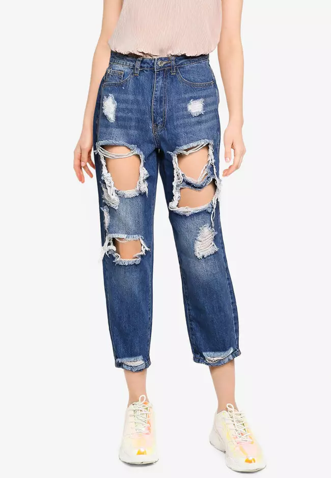 Blue riot high rise ripped cheap jeans