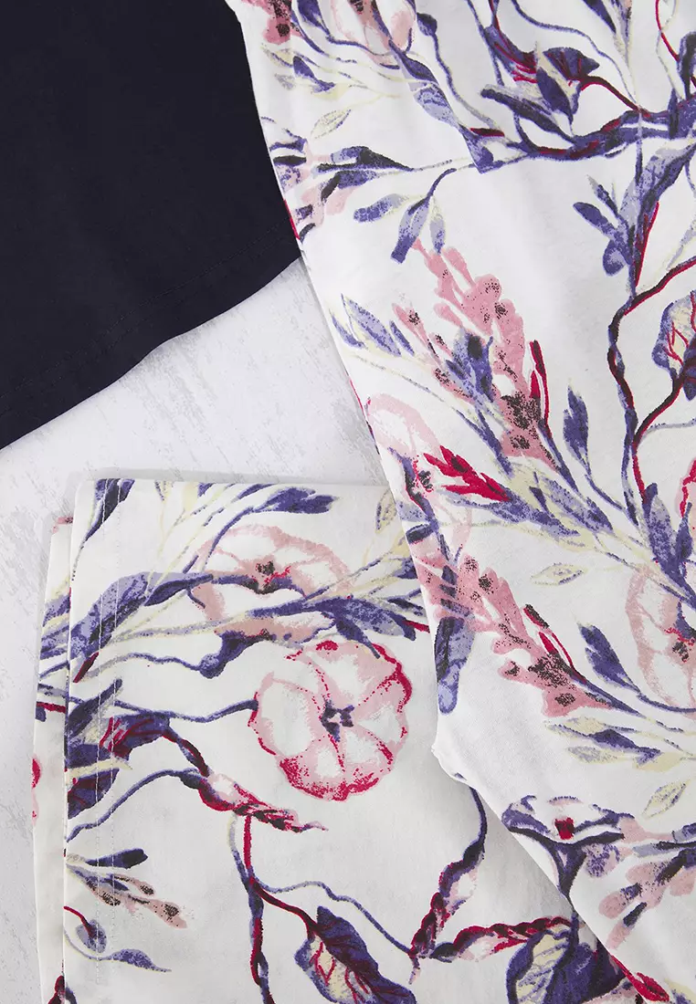 Navy Blue Floral Capri Knitted Pajama Set TBBSS25AI00002
