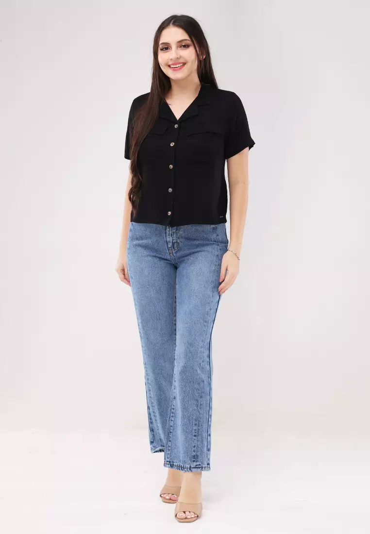 Single Twill Woven Short Sleeves Blouse