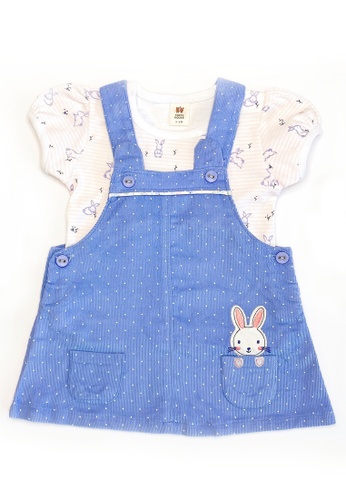 Toffyhouse white and blue Toffyhouse Peekaboo Rabbit Dungaree Dress 4AAACKAE5E6AD2GS_1