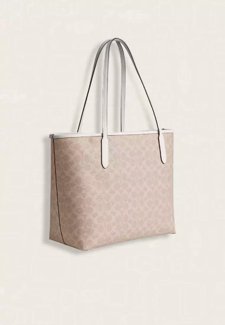 Coach City Tote Bag In Signature Canvas Sand Chalk
