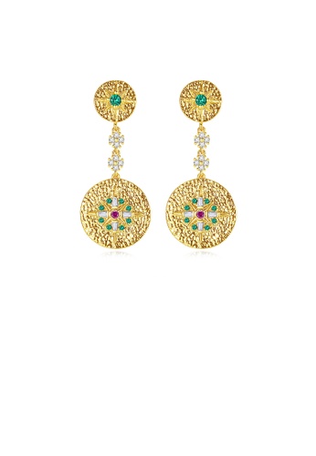 Glamorousky white Fashion Vintage Plated Gold Geometric Texture Round Earrings with Cubic Zirconia 358F6AC4190670GS_1
