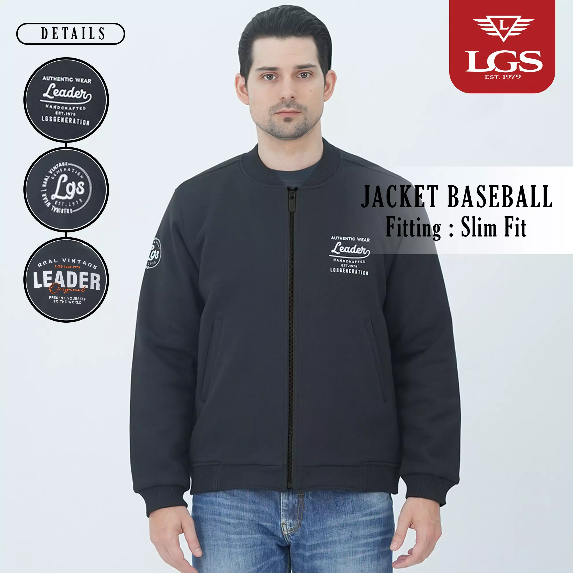 LGS - Jaket Pria - Jaket Baseball - Full Zipper - Bordir Logo - Hitam - JJK.574.215.001.C