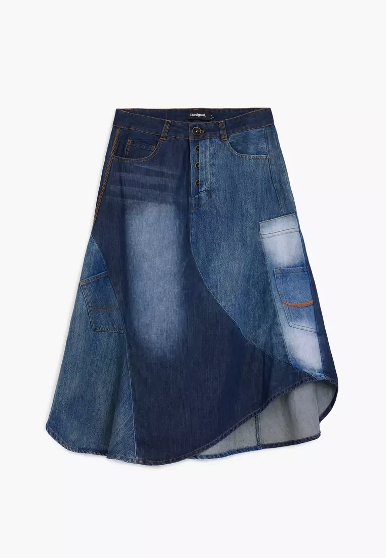 Patchwork denim skirt