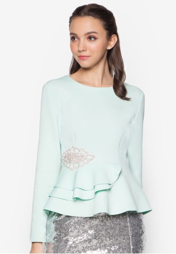 Peplum Top With Embellishment,zalora時尚購物網的koumi koumi 服飾, 上衣