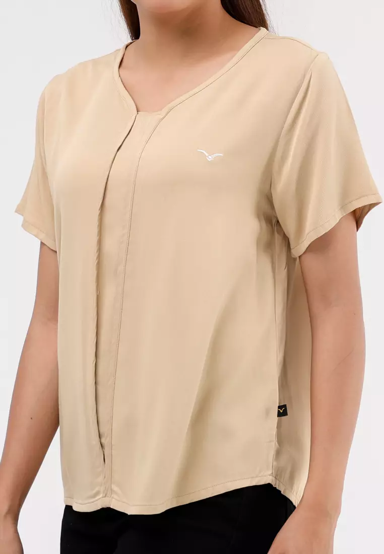 Plain Single Bold Twill Short Sleeve Blouse