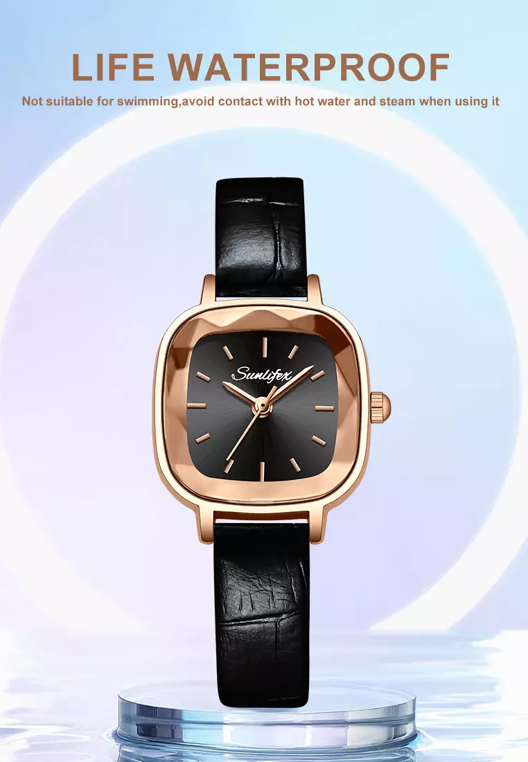 Jam Tangan Wanita 8003 Kuarsa Santai Anggun Jam Wanita Kecil Tali Kulit Jam Tangan Cewek black