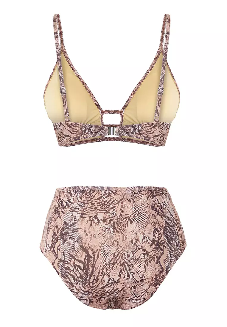 Batik Patterned Triangle High Waist Regular Bikini Set TBESS25BT00170