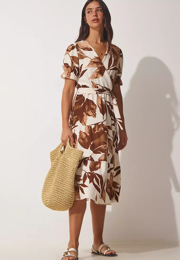 Patterned wrap deals dress