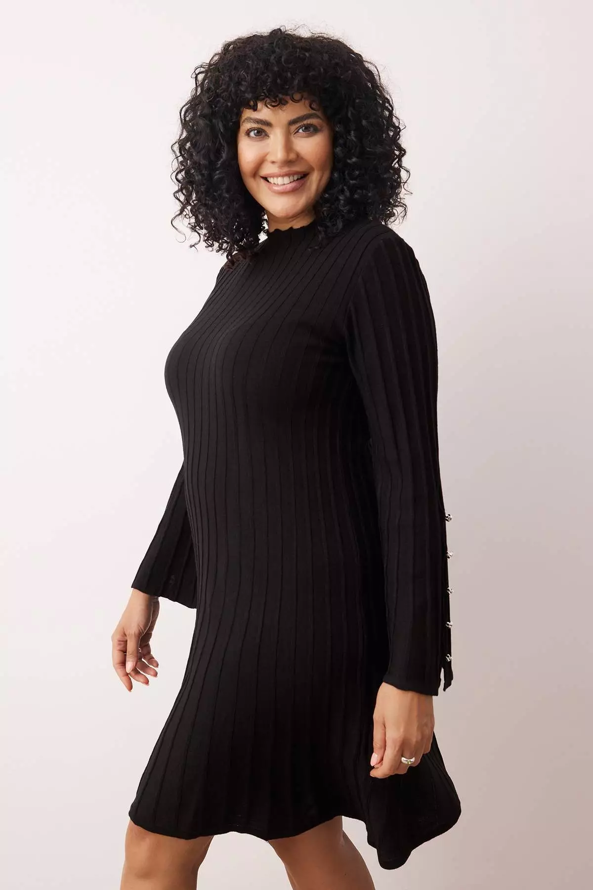 Black Corded Accessory Detailed Knitwear Dress Tbbaw26Ah00000