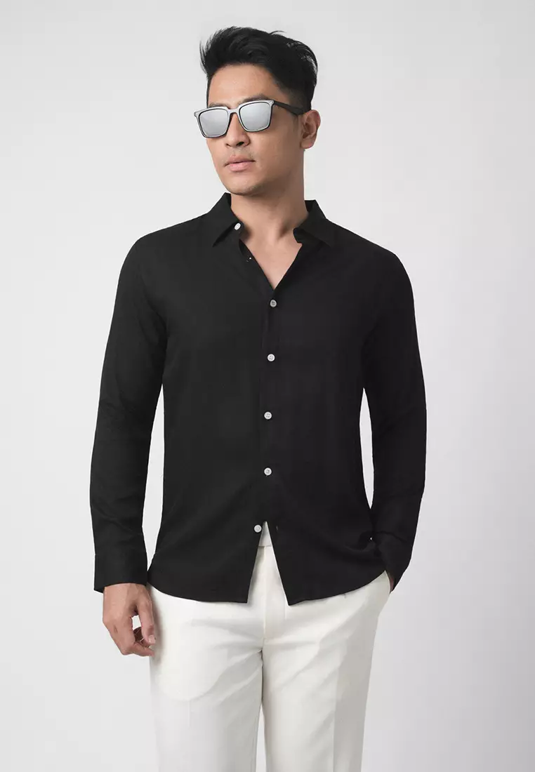 Viscose Solid Black Casual Shirt