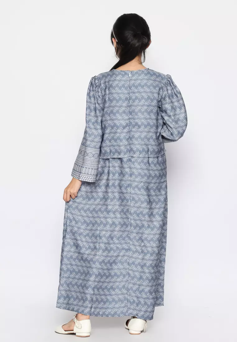 Baju Gamis Anak Perempuan Daun Kecil Navy With Model - BEAUTY