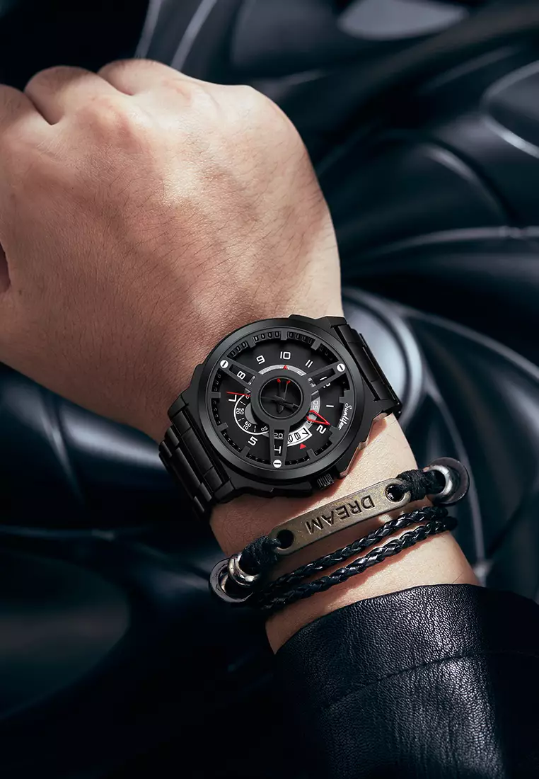 Jam Tangan Pria 9111 Hollow Dial Kuarsa Mode Tanggal Cool Anti Air Jam Tangan Cowok Original allblack