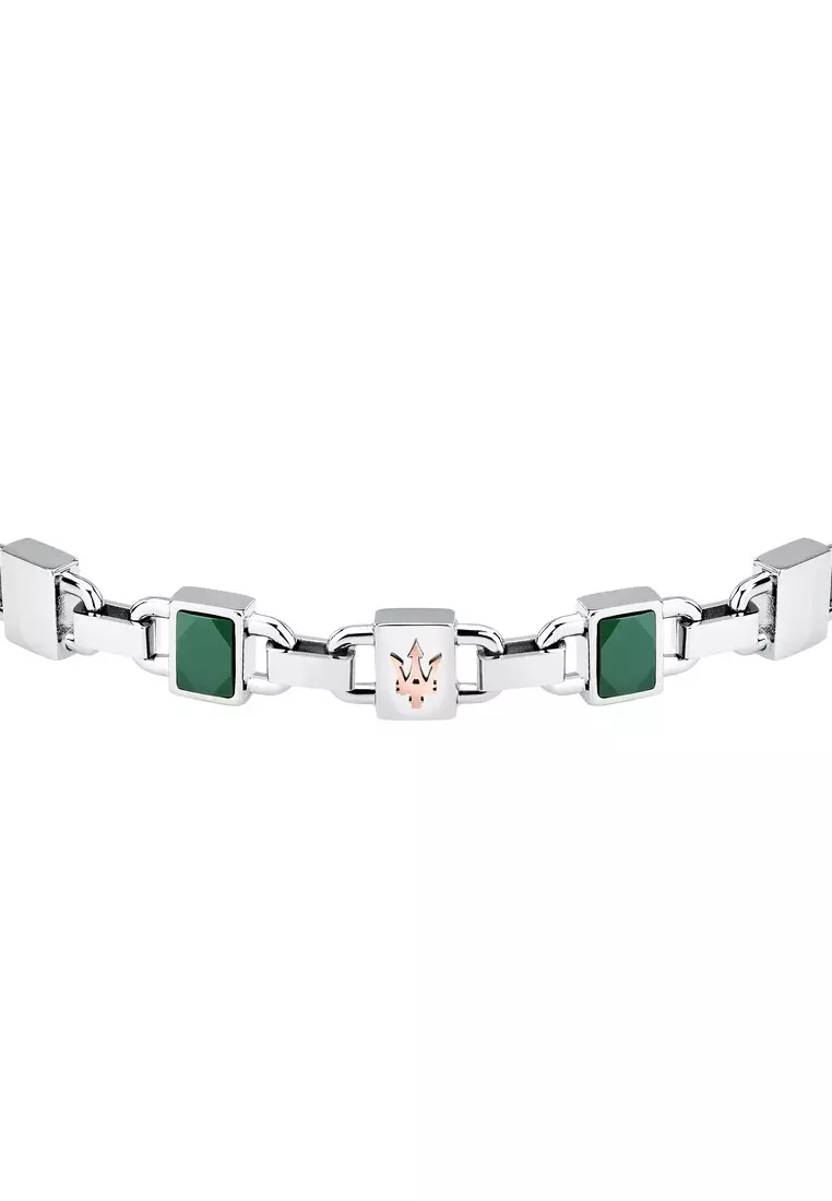 Maserati Jewels 190+30 mm Men's Bracelet, Stainless Steel, Green Ceramic, Rose Gold Logo, JM424ATZ43 (Adjustable)