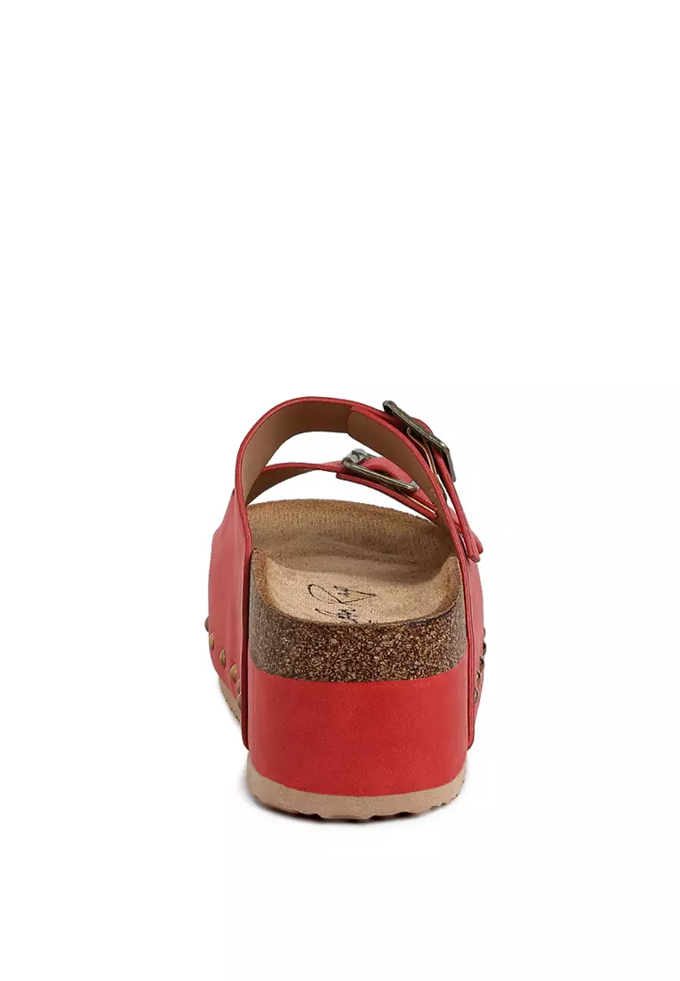 Studded Faux Leather Slip-On In Red