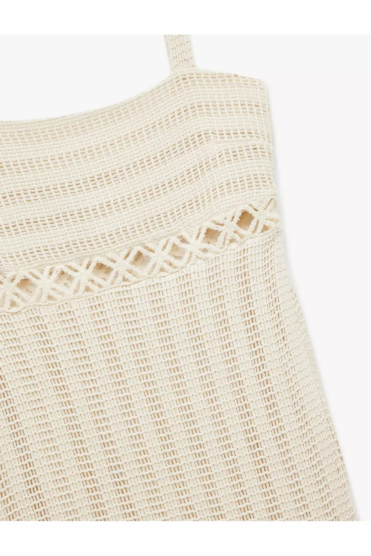 Slim Fit Square Neck Openwork Midi Length Crochet Dress With Tassels Straps
