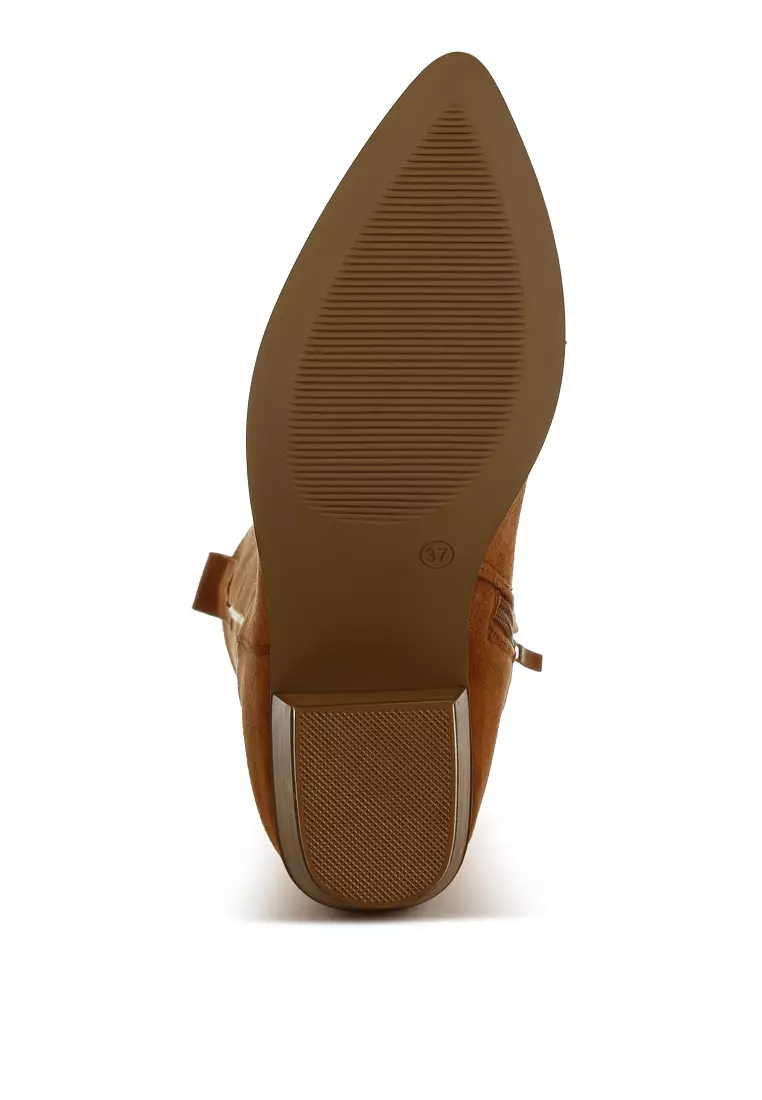 Sepatu Bot Koboi Berdetail Bordir Warna Coklat Muda