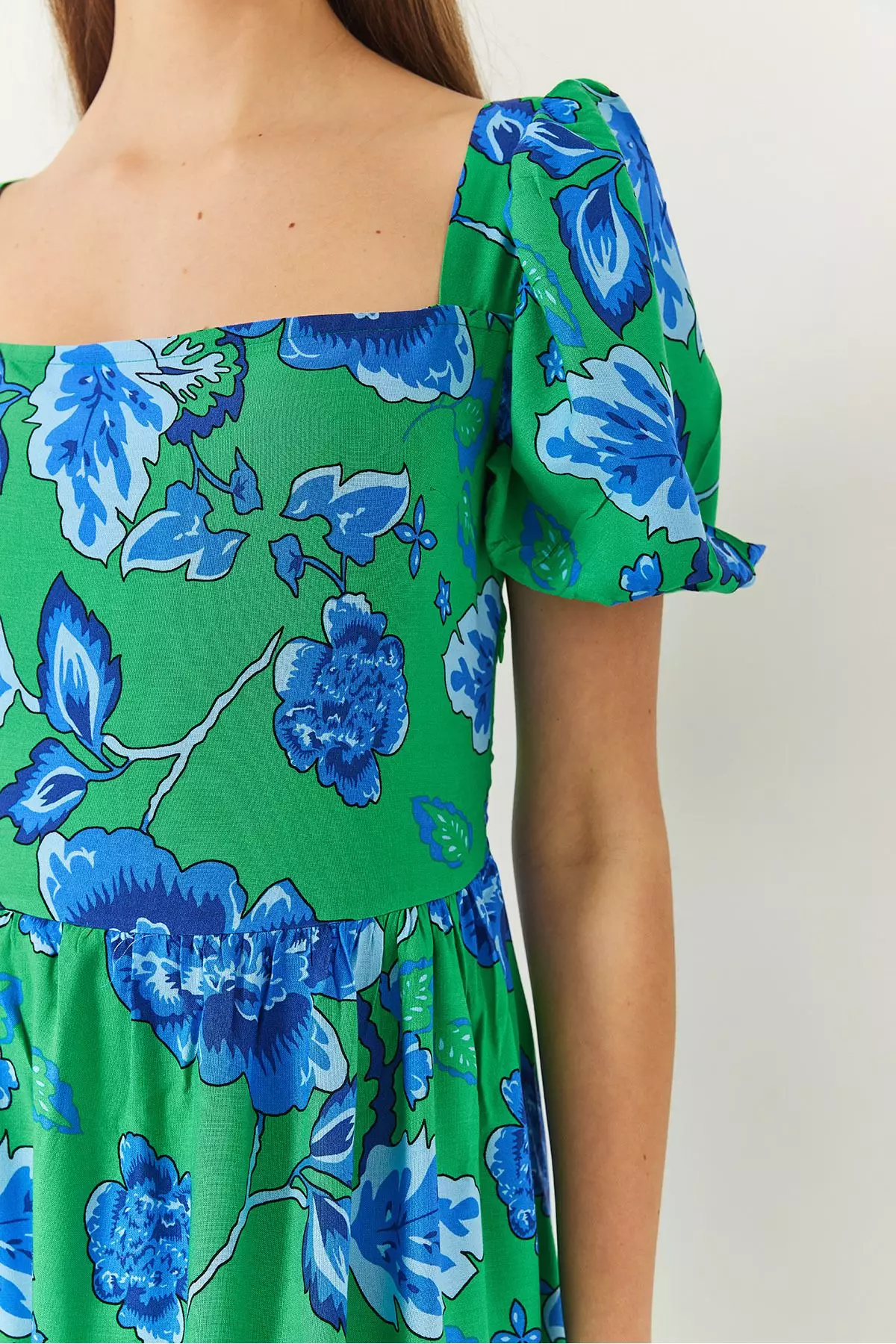 Women's Watermelon Sleeve Square Neck Patterned Tericotone Dress 60261412