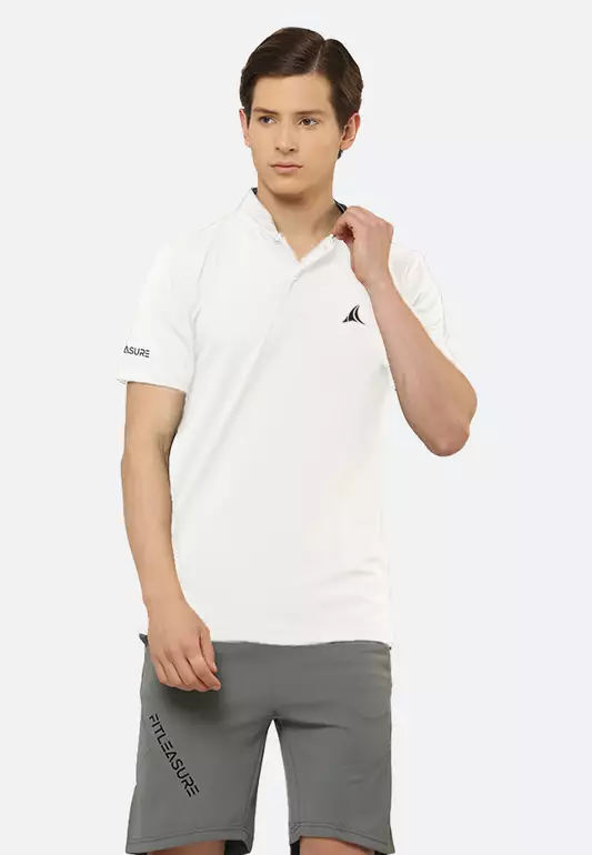 White Luxe Men's Athleisure Chinese Collar Designer Tee