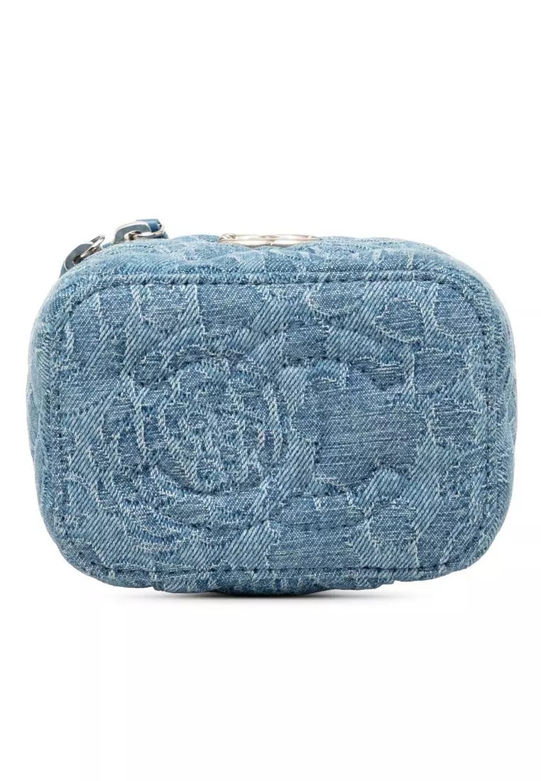 Pre-Loved Chanel Mini Quilted Denim Camellia Sweetheart Vanity Case With Chain