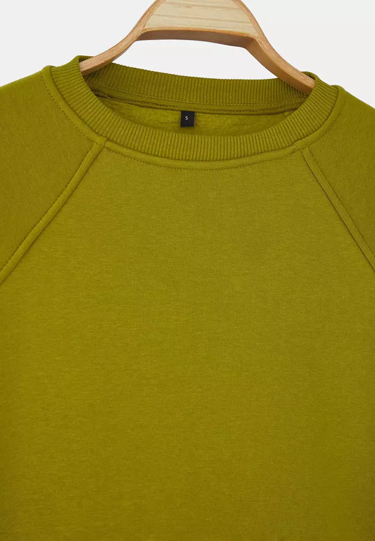 Oil Green Relaxed/Comfortable Pattern Basic Raglan Sleeve Crew Neck Knitted Sweatshirt Twoaw24Sw00104