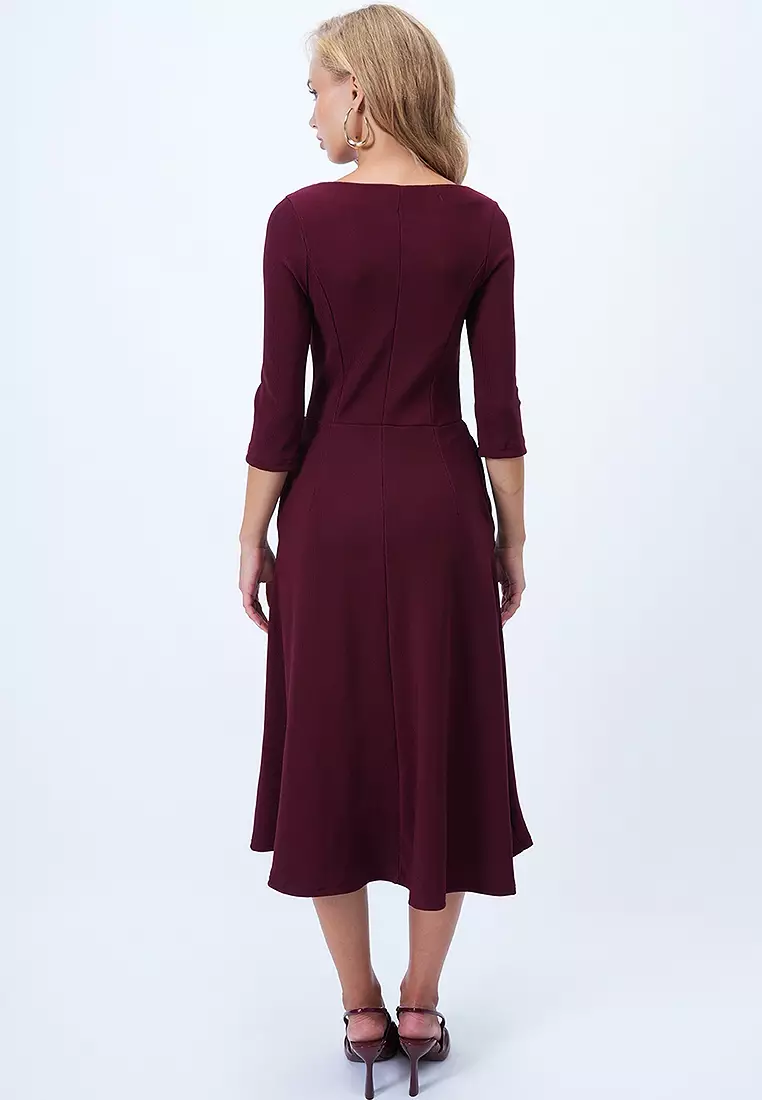 Boat Neck Flared Midi Dress