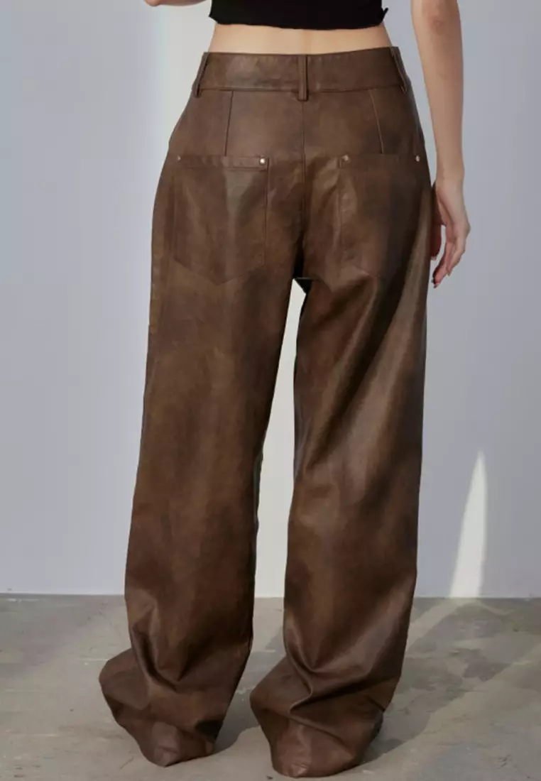 leather brown pants zara
