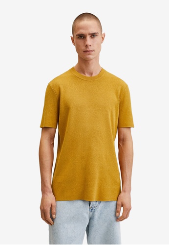 MANGO Man yellow Knitted Linen T-Shirt D155EAAE702465GS_1