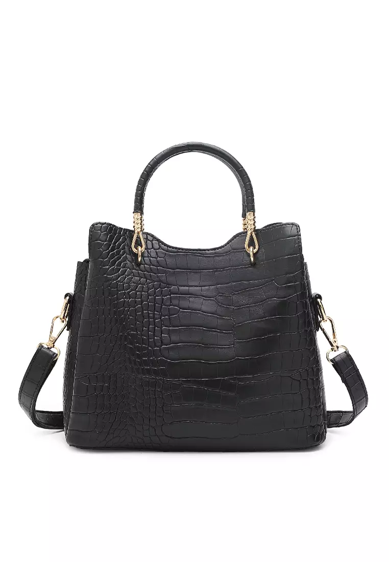 Women's 3-in-1 Handbag with Pouch & Purse - Black