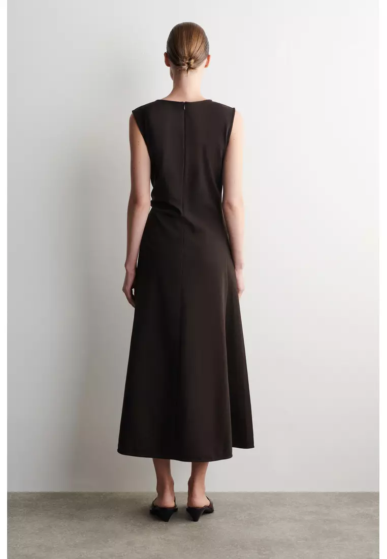 TWIST-DETAIL JERSEY MIDI DRESS