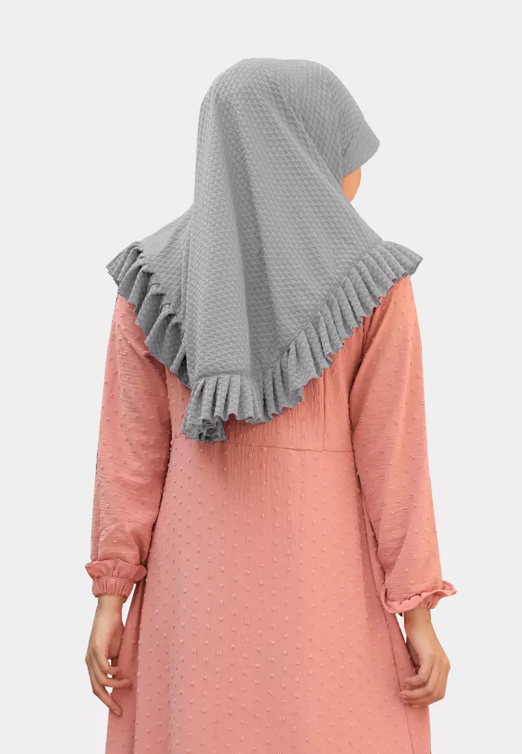 Cotton Bee - Sabeen Bergo Ruffle | Hijab Instan | Bergo Pad | Daily Hijab - Grey
