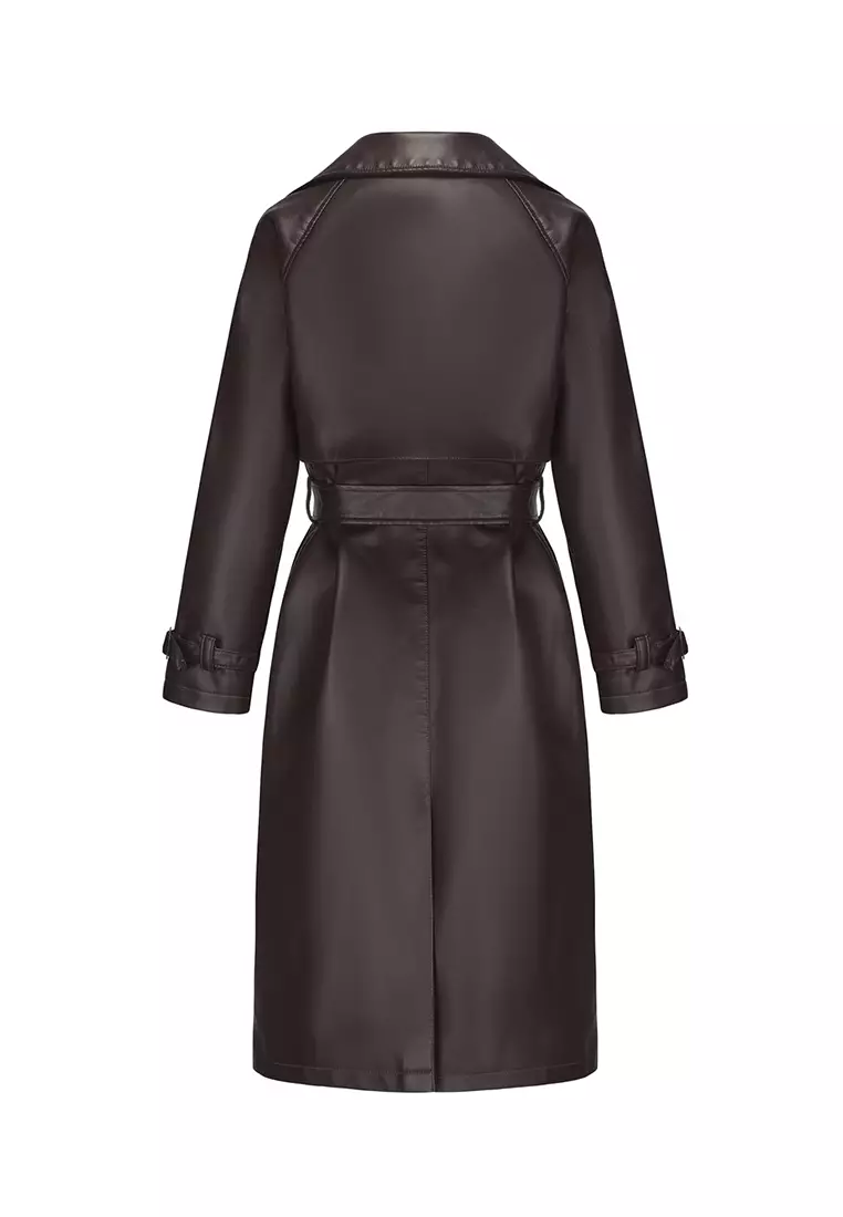 Oversized Faux Leather Trench Coat AD-M24PJ51