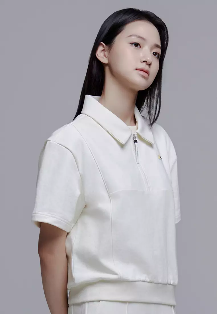 Women’s LEPUS Cropped Short Sleeve Collar Sweatshirt